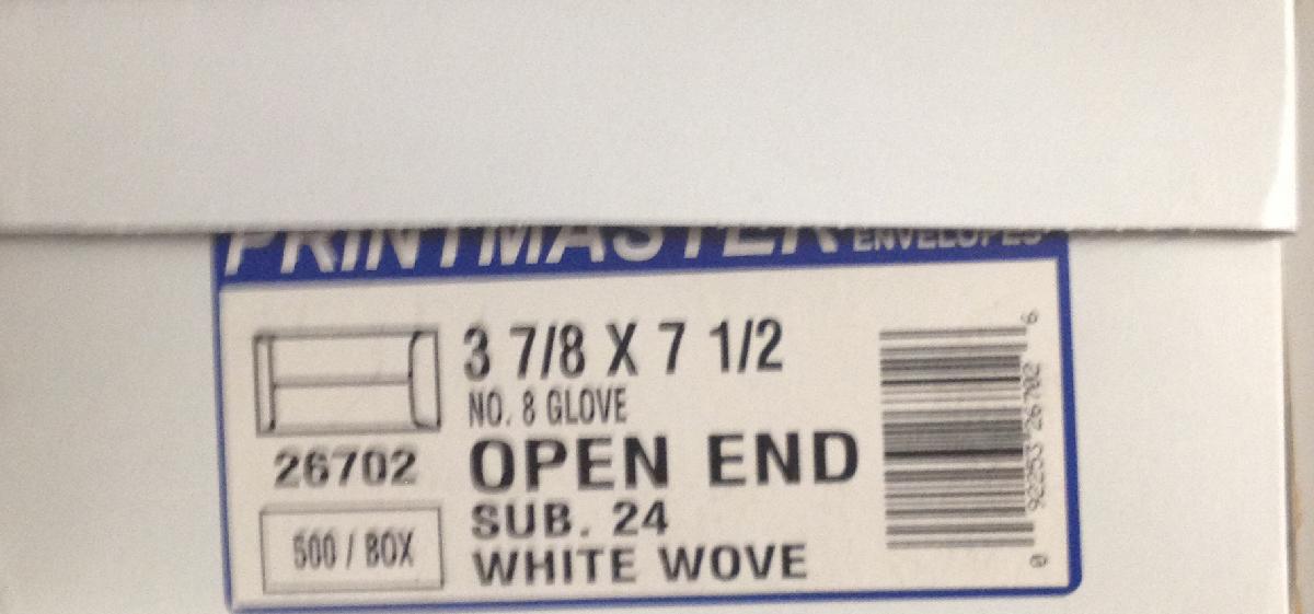 PRINTMASTER® White Wove 24 lb. No. 8 Glove Envelopes - 500 PER BOX | SKU 26702